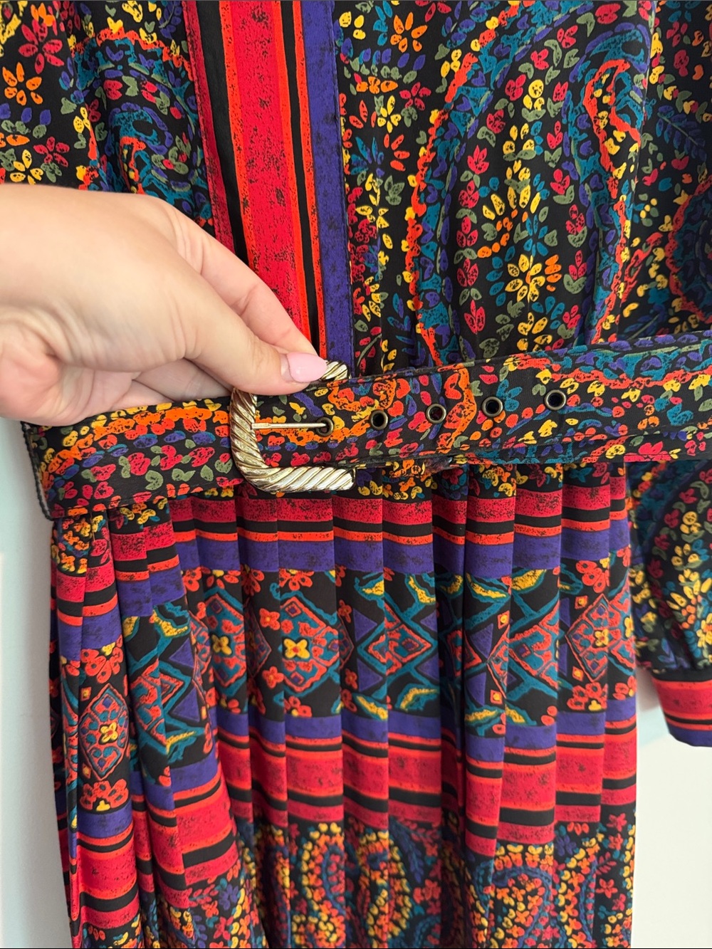 Vintage Lady Carol Multicolor Paisley Long Sleeve Midi Dress - Picture 4 of 7